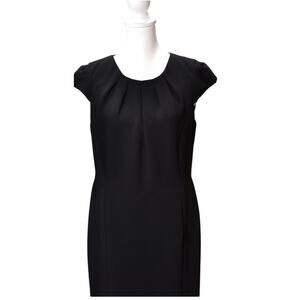 Talbots Women's Petite 12 Black‎ Pleated Sheath Dress Cap Sleeve Fully Lined LBD